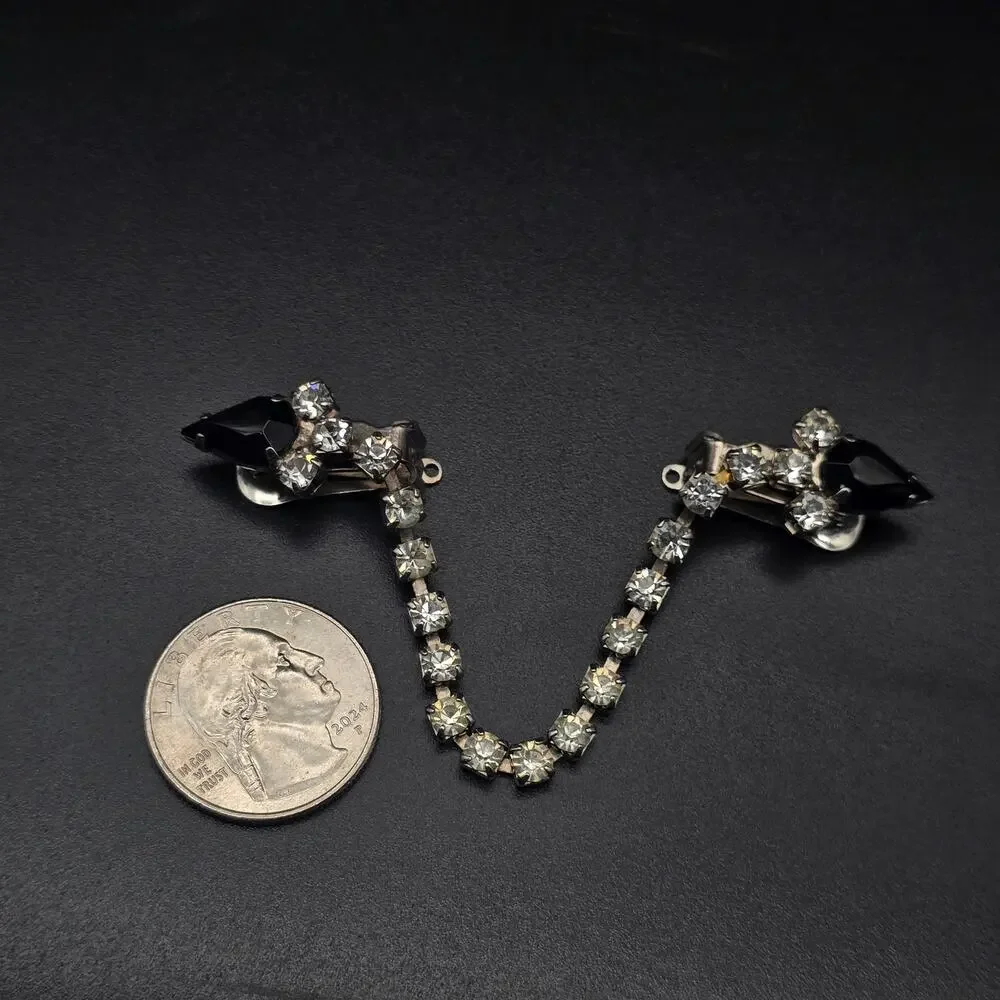 Black Clear Rhinestone Sweater Clip Vintage Accessory